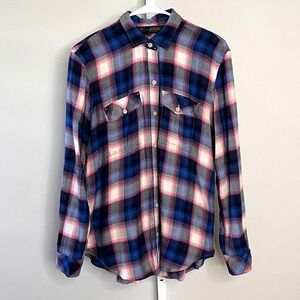 GAP + Pendleton Boyfriend Flannel Button Down Shirt Size M Blue/Pink Soft Grunge